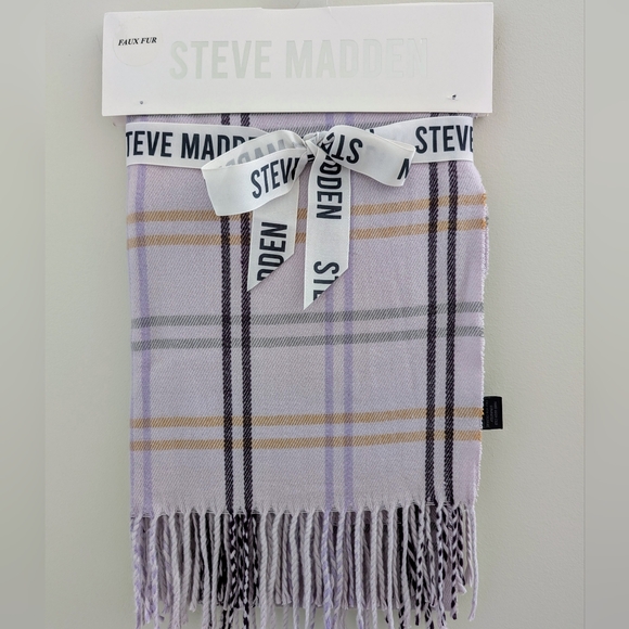 STEVE MADDEN Preppy Plaid Wrap Shawl Oversized Scarf Lilac Lavender Caramel NWT - Picture 12 of 12